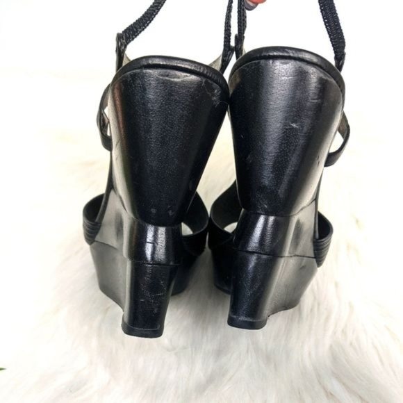 Diane Von Furstenberg DVF Wooden Platform Wedge Sandals 6.5 Black Sculpted - Picture 6 of 8